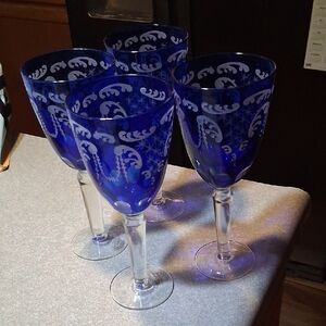 Set Of 4 Gorgeous Vintage Sorelle Cobalt Blue Wine Goblets